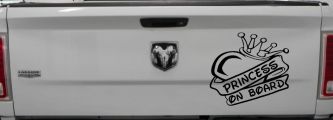 Princess On Board with Heart and Crown Car or Truck Window Decal Sticker (Black)