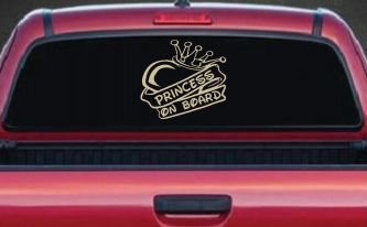 Princess On Board with Heart and Crown Car or Truck Window Decal Sticker (Desert Sand)