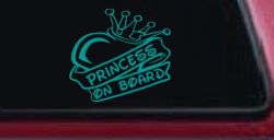 Princess On Board Decal - Heart Crown Car Window Vinyl Sticker (Turquoise)