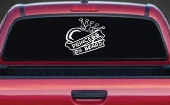 Princess On Board with Heart and Crown Car or Truck Window Decal Sticker