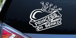 Princess On Board with Heart and Crown Car or Truck Window Decal Sticker