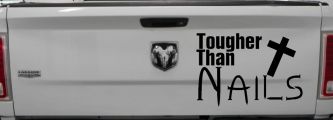 Tougher Than Nails Cross Christian Car or Truck Window Decal Sticker (Black)