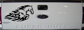 Flaming Horse Biker Car or Truck Window Vinyl Decal Sticker (Black)