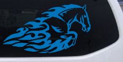 Flaming Horse Biker Car or Truck Window Decal Sticker (Sky Blue)