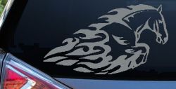 Flaming Horse Biker Car or Truck Window Decal Sticker (Telegrey)