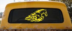 Flaming Horse Biker Car or Truck Window Decal Sticker (Yellow)