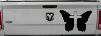 Butterfly With Cross Christian Car or Truck Window Decal Sticker (Black)