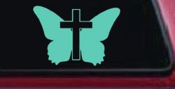 Butterfly With Cross Christian Car or Truck Window Decal Sticker (Mint)
