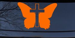 Christian Butterfly Cross Decal for Car Truck Window - Faith Sticker (Orange)