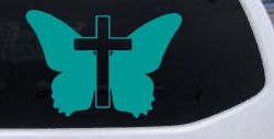 Butterfly With Cross Christian Car or Truck Window Decal Sticker (Turquoise)