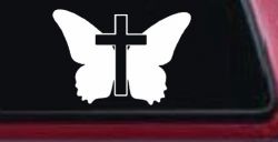 Butterfly With Cross Christian Car or Truck Window Decal Sticker