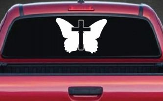 Butterfly With Cross Christian Car or Truck Window Decal Sticker
