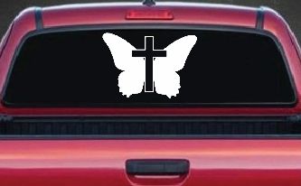Butterfly With Cross Christian Car or Truck Window Decal Sticker