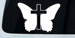 Butterfly With Cross Christian Car or Truck Window Decal Sticker