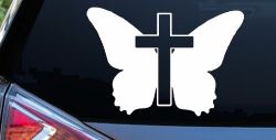 Butterfly With Cross Christian Car or Truck Window Decal Sticker