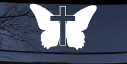 Butterfly With Cross Christian Car or Truck Window Decal Sticker