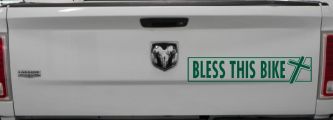 Bless This Bike Christian Biker Car or Truck Window Decal Sticker (Dark Green)