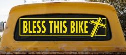 Bless This Bike Christian Biker Car or Truck Window Decal Sticker (Yellow)