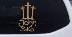 3 Crosses With John 3:16 Christian Car or Truck Window Decal Sticker (Light Brown)