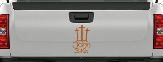 3 Crosses With John 3:16 Christian Car or Truck Window Decal Sticker (Nut Brown)