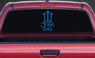 3 Crosses With John 3:16 Christian Car or Truck Window Decal Sticker (Sky Blue)