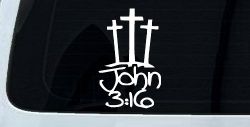 3 Crosses With John 3:16 Christian Car or Truck Window Decal Sticker