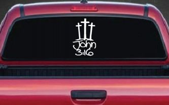3 Crosses With John 3:16 Christian Car or Truck Window Decal Sticker