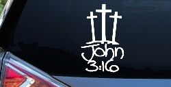 3 Crosses With John 3:16 Christian Car or Truck Window Decal Sticker