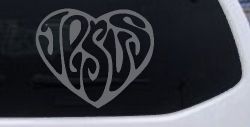 Jesus Heart Christian Car or Truck Window Decal Sticker (Silver)