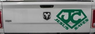 Jesus Saves Vinyl Decal | Christian Car & Truck Window Sticker (Dark Green)