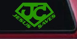 Jesus Saves Vinyl Decal | Christian Car & Truck Window Sticker (Lime)
