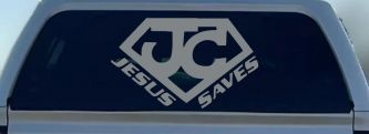 Jesus Saves Christian Car or Truck Window Decal Sticker (Telegrey)