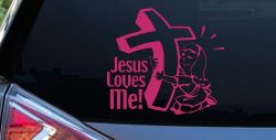 Jesus Loves Me Girl Christian Car Truck Window Decal Sticker (Hot Pink)