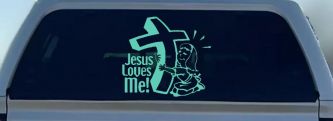Jesus Loves Me Girl Christian Car or Truck Window Decal Sticker (Mint)