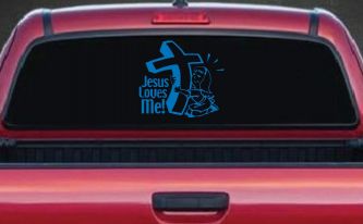 Jesus Loves Me Girl Christian Car or Truck Window Decal Sticker (Sky Blue)