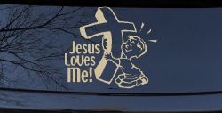 Jesus Loves Me Boy Christian Car or Truck Window Decal Sticker (Desert Sand)