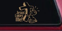Jesus Loves Me Boy Christian Car or Truck Window Decal Sticker (Light Brown)