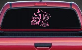 Jesus Loves Me Boy Christian Car or Truck Window Decal Sticker (Pink)