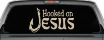 Hooked On Jesus with Fish Hook Christian Car or Truck Window Decal Sticker (Desert Sand)