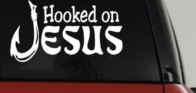 Hooked On Jesus Fish Hook Christian Car Truck Window Decal Sticker Vinyl