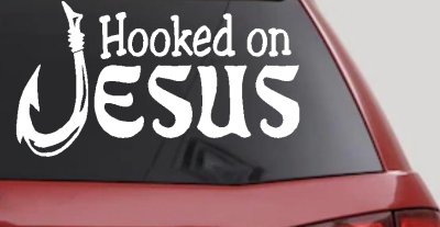 Hooked On Jesus Fish Hook Christian Car Truck Window Decal Sticker Vinyl