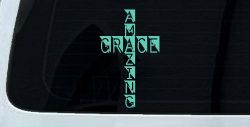 Amazing Grace Cross Christian Car or Truck Window Decal Sticker (Mint)