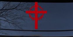 Cross With Thorn Crown Christian Car or Truck Window Decal Sticker (Red)