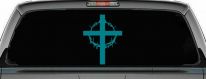 Cross With Thorn Crown Christian Car or Truck Window Decal Sticker (Turquoise Blue)