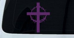 Cross With Thorn Crown Christian Car or Truck Window Decal Sticker (Violet)