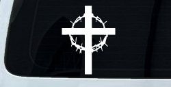 Cross With Thorn Crown Christian Car or Truck Window Decal Sticker