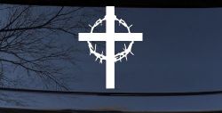 Cross With Thorn Crown Christian Car or Truck Window Decal Sticker
