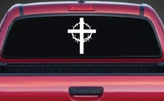 Cross With Thorn Crown Christian Car or Truck Window Decal Sticker