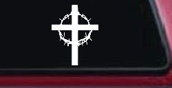 Cross With Thorn Crown Christian Car or Truck Window Decal Sticker