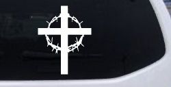 Cross With Thorn Crown Christian Car or Truck Window Decal Sticker